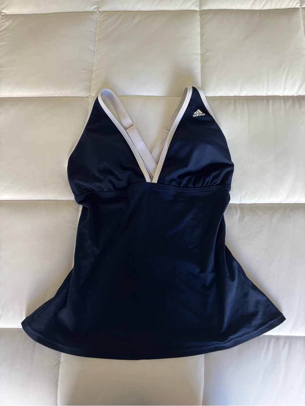 adidas Navy Blue Racerback Swim Tankini Top with White Trim